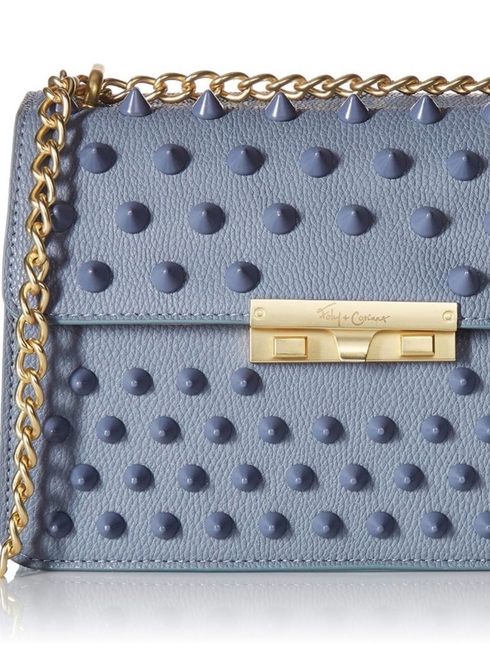 Foley + Corinna Periwinkle Studded Leather Crossbody with Gold Chain